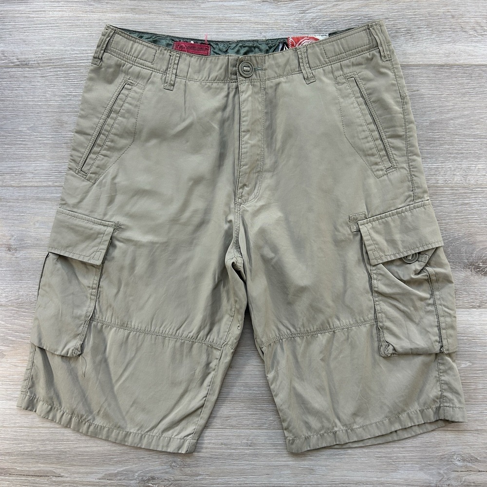 VTG Y2K Volcom Scout Size 33 Cargo Skater Shorts Baggy Grunge Logo Khaki